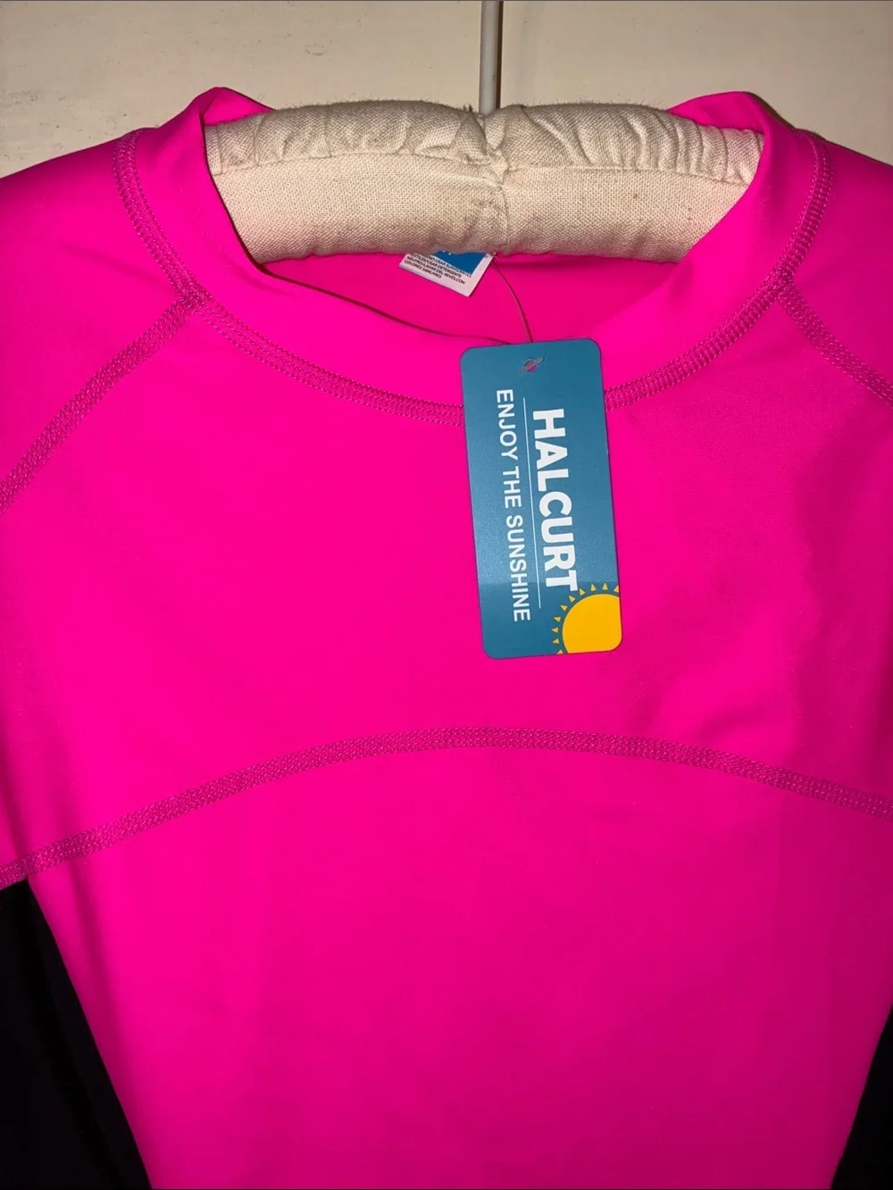 NWT Women's Hot Pink Swim Coverup Rash Guard with Black Panels Two Front Pockets